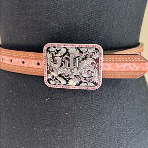 Catchfly Girl’s Silver Tone Pink Rhinestones Accent Cactus Floral Buckle Belt M